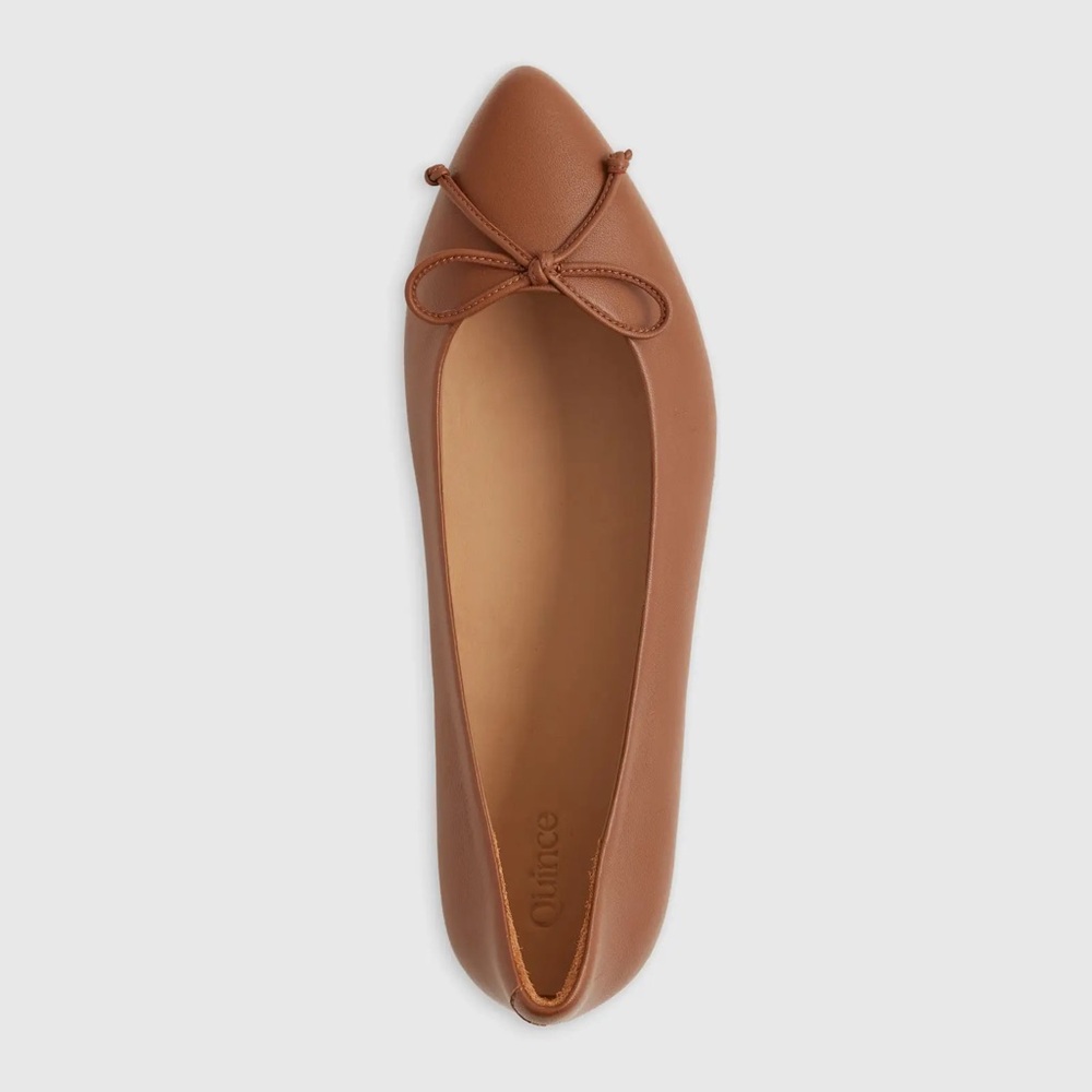 Quince Brown Leather Ballet Flats with Bow Detail